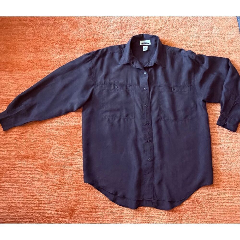 Vintage Marnie West Silk Shirt Size L Unisex Black Button Down